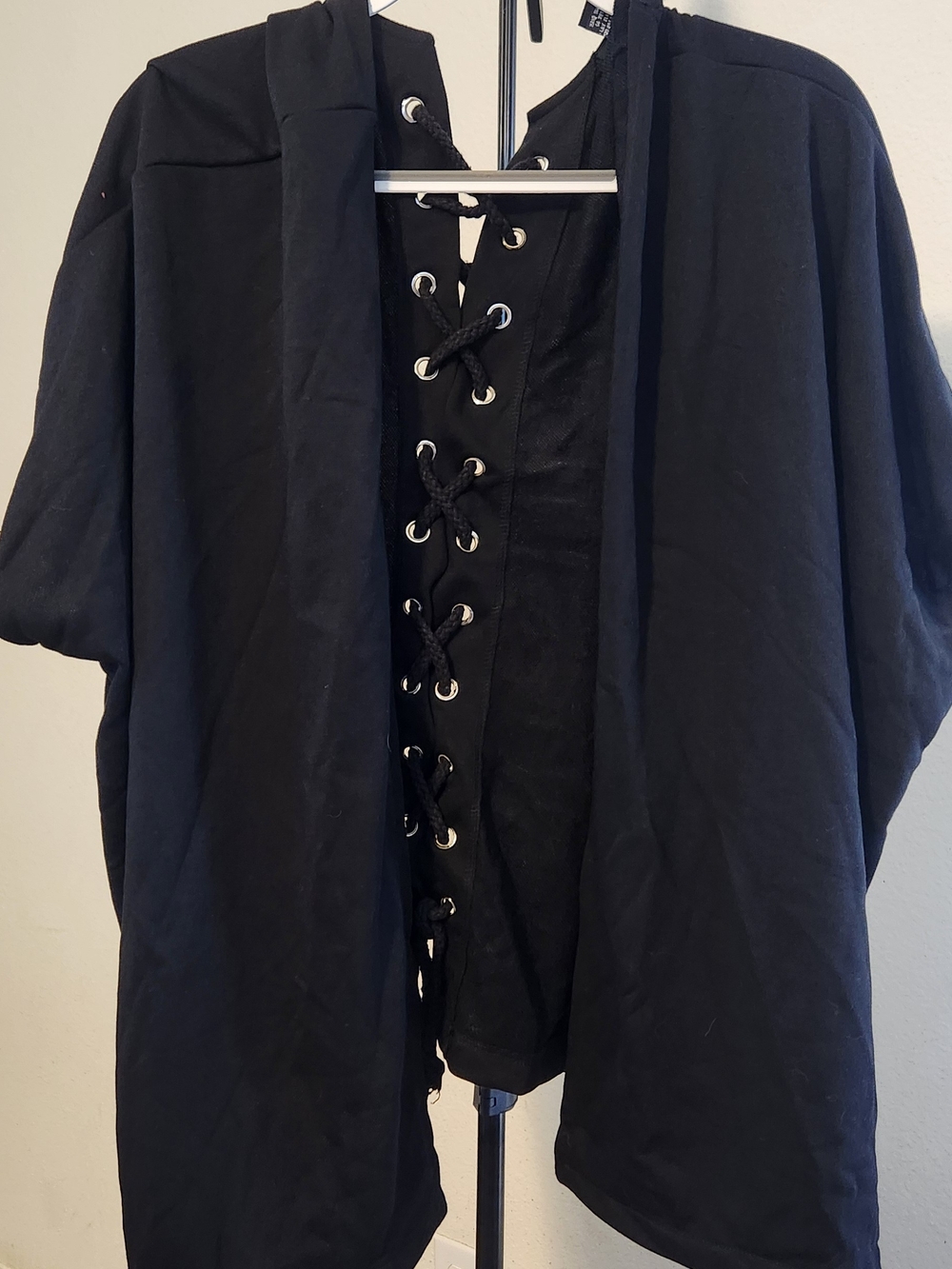Cejan Black Lace-Up Front Kimono Cardigan OSFM Oversized Open Front Festival Got